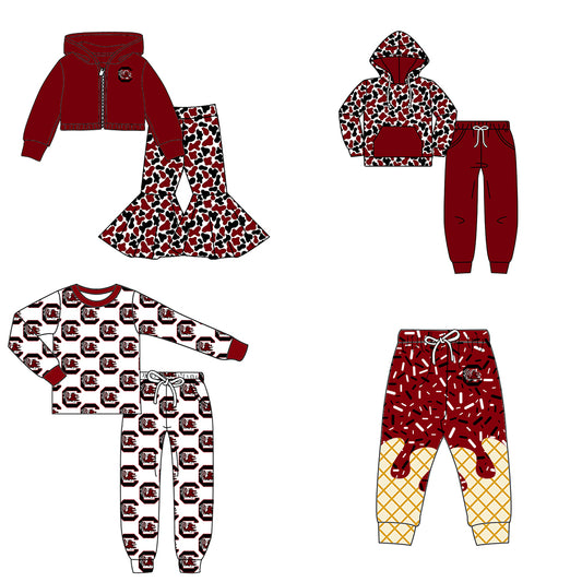 Custom moq 5 mix size milk silk summer teams baby girls clothes camouflage brick red hooded long sleeve pants sets 2 and boy pants sets and pant-25.8.7