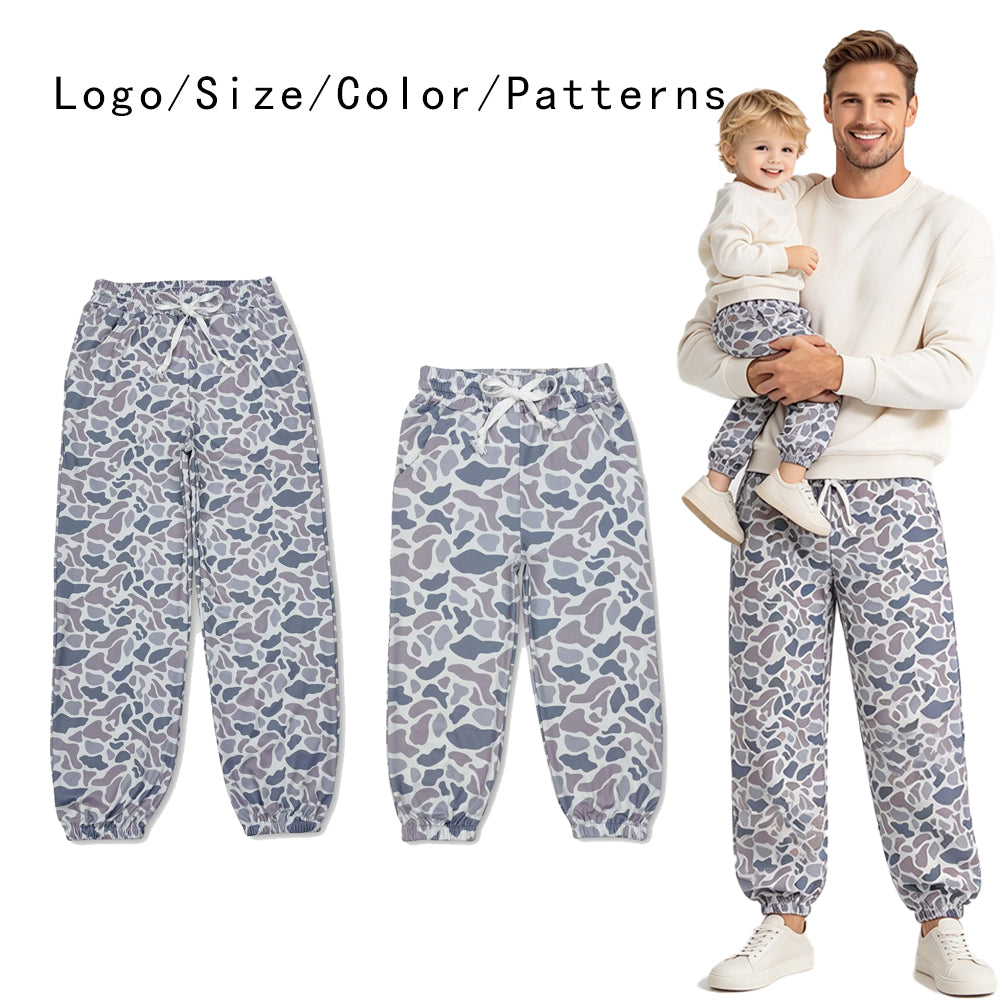 RTS NO MOQ Sibling milk silk Adult To Match Kids Camo Print Drawstring Jogger Pants Casual Camouflage Trousers