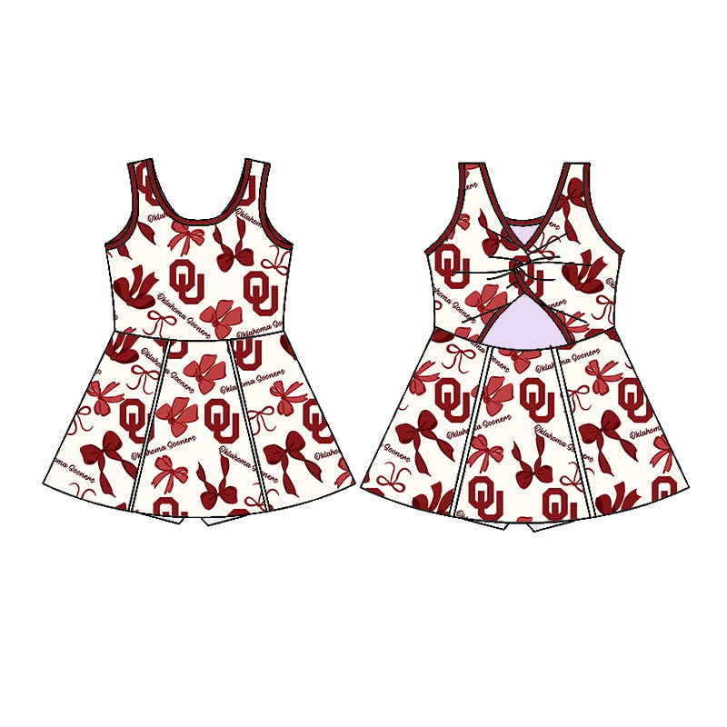 Custom moq 5 mix sizes summer teams baby girls clothes team brick red short sleeve skirts shorts sets dress 1 and dress 2 and dress 3 and dress 4-25.5.23
