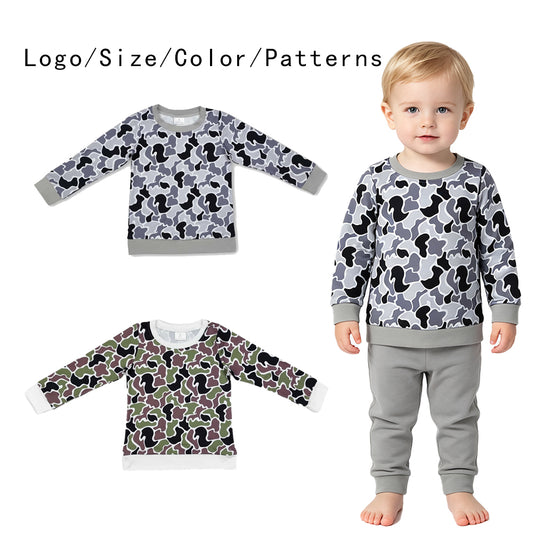 RTS NO MOQ Sibling milk silk Baby Boys Duck Camo Long Sleeve Crew Neck Top