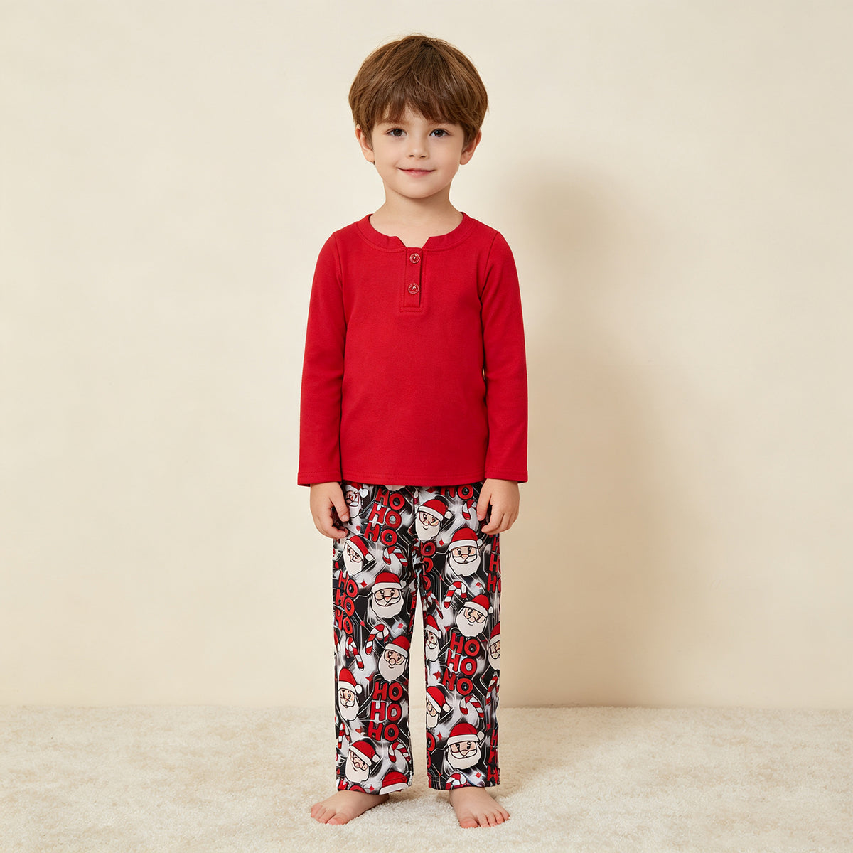 NEW RTS NO MOQ milk silk BLP1513 Baby Boys Solid Red Long Sleeve Top Santa Pants Winter Christmas Daily Clothes Set