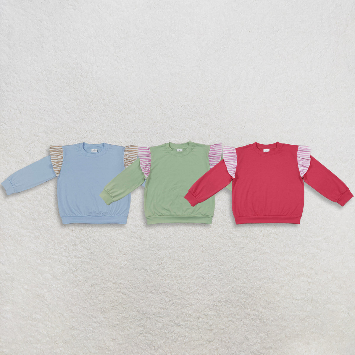 RTS NO MOQ Sibling cotton Baby Girls Cute Ruffle Shoulder Long Sleeve Casual Top
