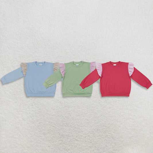 RTS NO MOQ Sibling cotton Baby Girls Cute Ruffle Shoulder Long Sleeve Casual Top