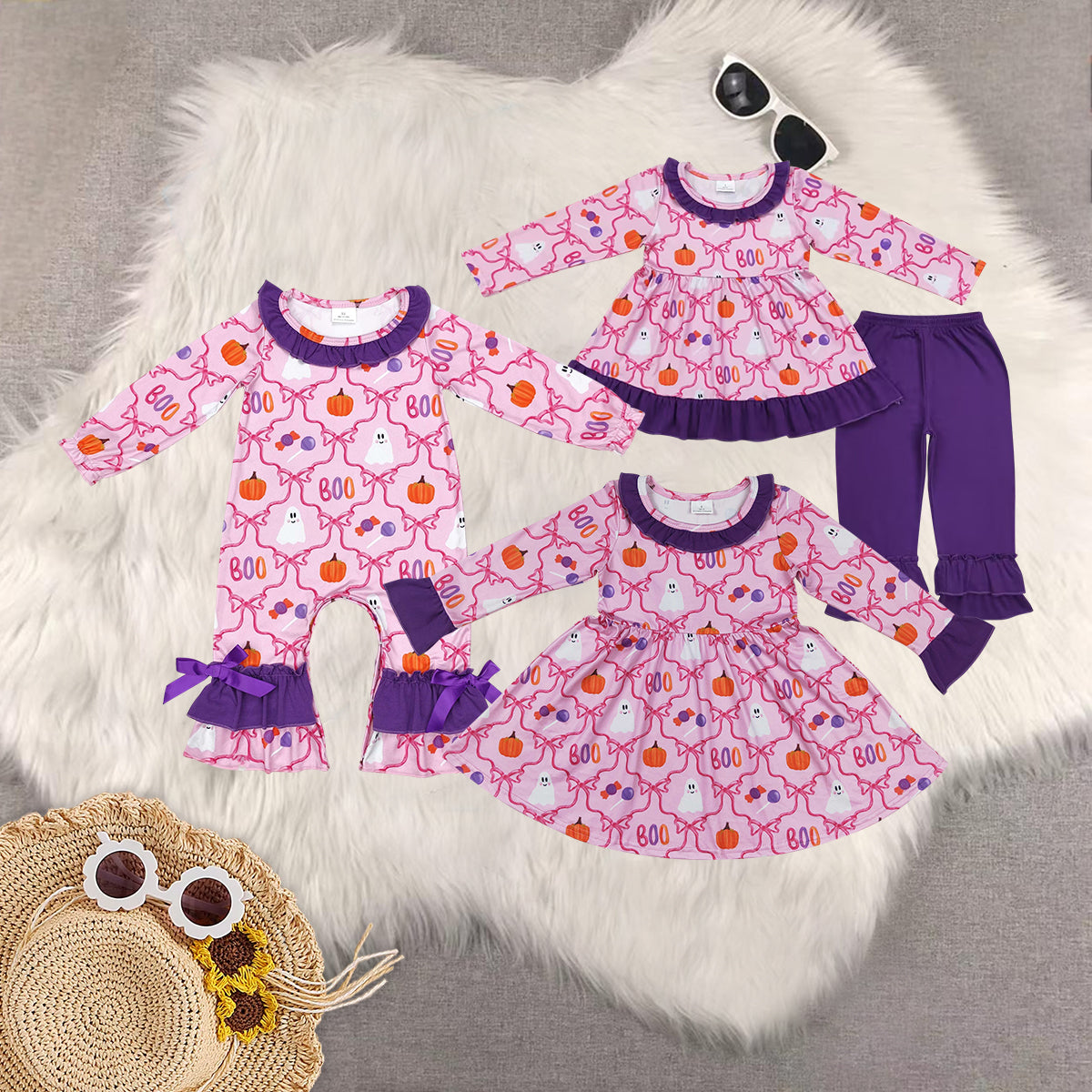 RTS NO MOQ Sibling baby girls baby girl clothes halloween long-sleeved trousers suit & romper & dress