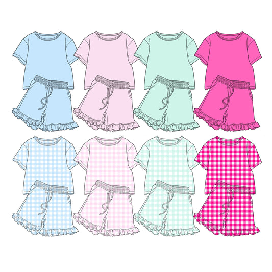 Custom moq 5 mix size Sibling Baby Girls' Solid Color Short-Sleeved And Shorts Set Outfit for Spring And Summer