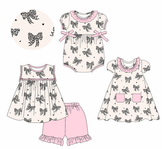 2.14 custom each style moq 5eta 4-6week Sibling Sisters bow baby girl short sleeve shorts sets and dress and rompers match family design