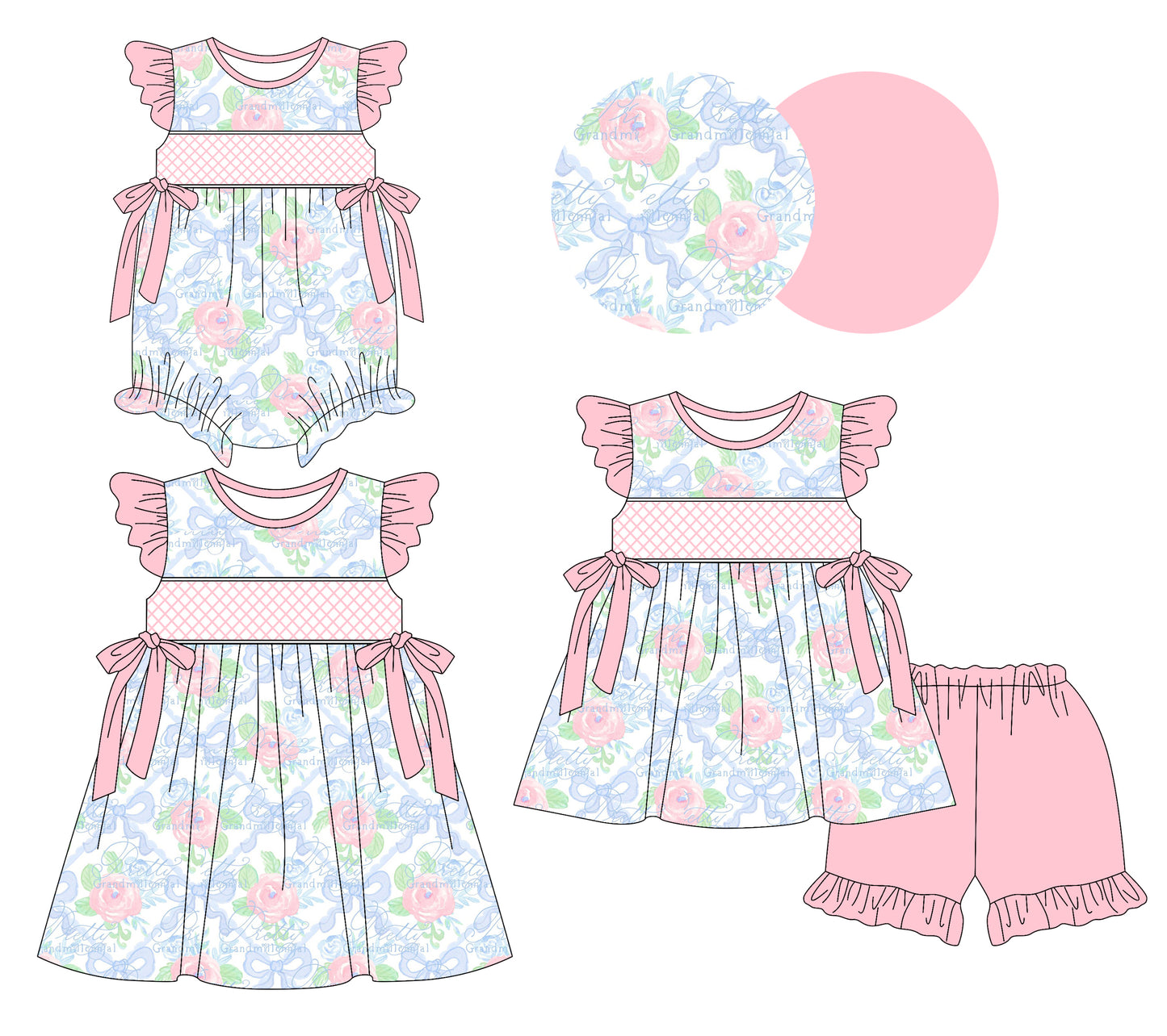 3.8 custom each style moq 5eta 4-6week Sibling Sisters baby girl short sleeve shorts sets and dress and rompers match family design