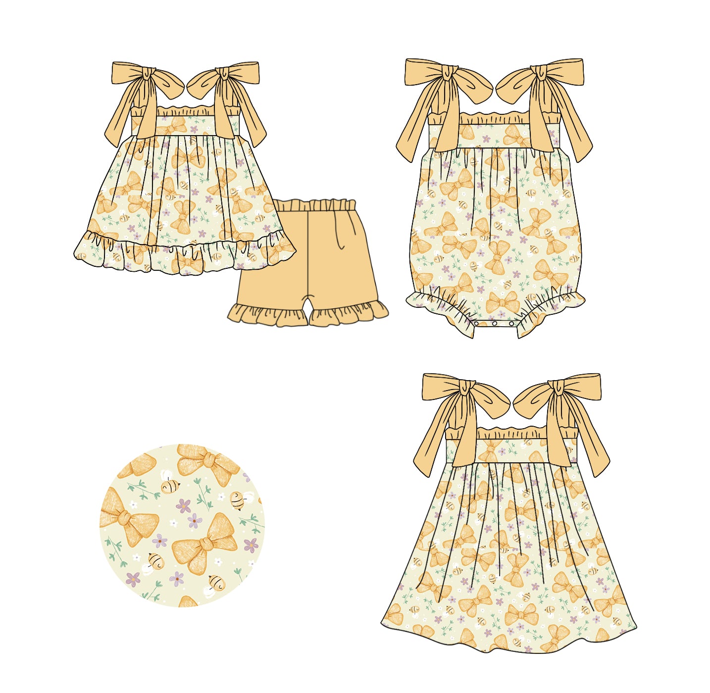 11.20 custom each style moq 5eta 4-6week Sibling Sister bow baby girl short sleeve shorts sets and dress and rompers match family design