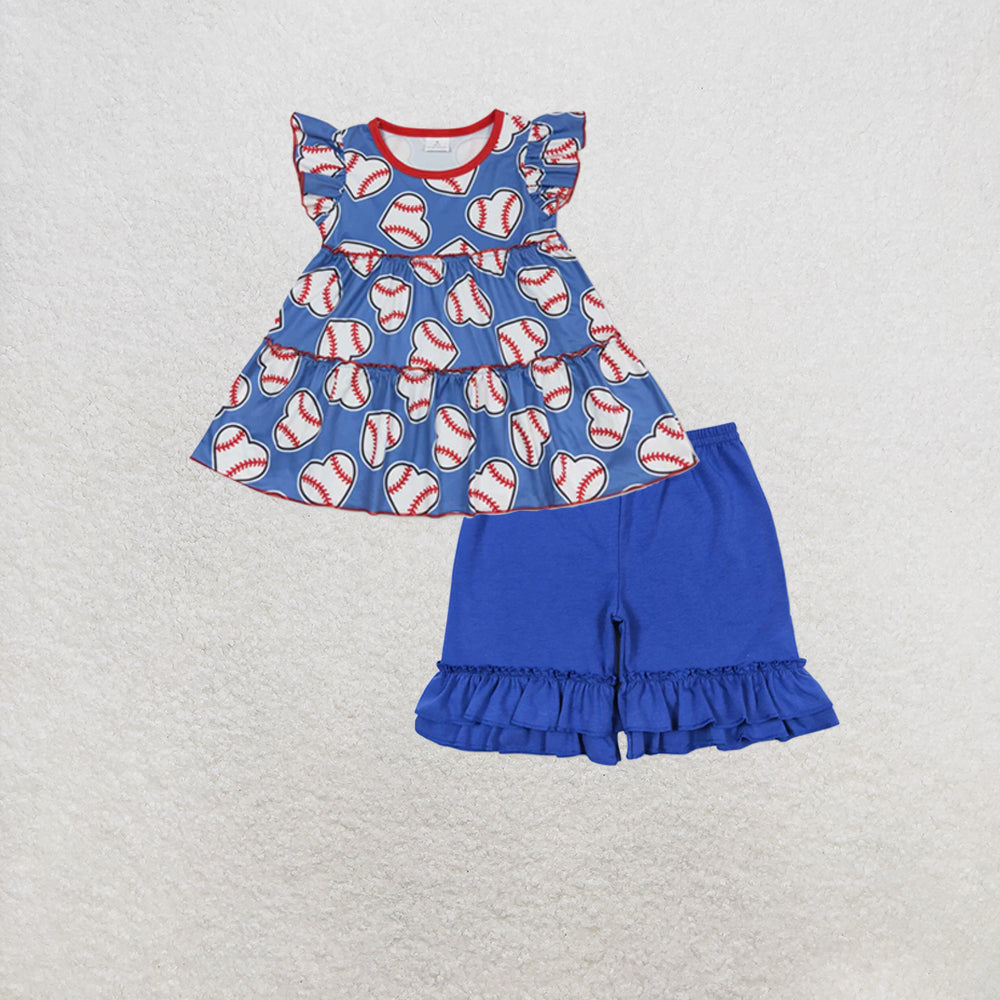 RTS NO MOQ milk silk GT0483+SS0179 Baby Girls Baseball Hearts Tunic Tops Set