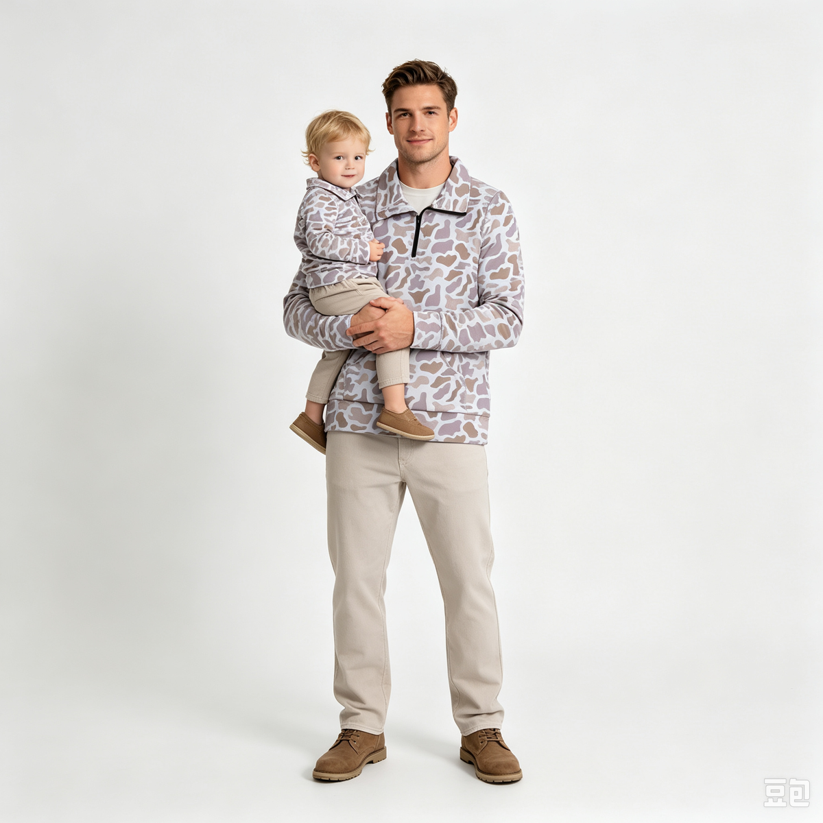 RTS NO MOQ Sibling milk silk Adult To Match Kids Khaki Camo Quarter Zip Long Sleeve Pullover Top
