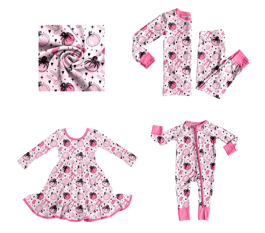 25.8.13 custom each style moq 5eta 4-6week Sibling Sisters pumpkin bow pink baby girl long sleeve pants sets and dress and rompers match family design