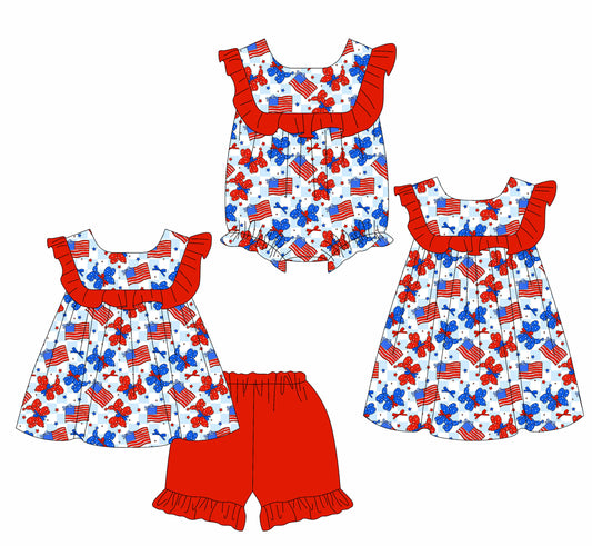 2.28 Custom moq 5 mix size Sibling Baby Girl's 4th of July Sleeveless Top And Shorts Set Cute Romper Dress for Summer