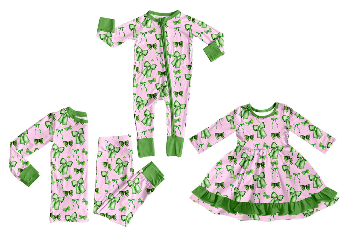 25.9.30 custom each style moq 8 eta 6-8week Sibling Sisters bow baby girl long sleeve pants sets and dress and rompers match family design