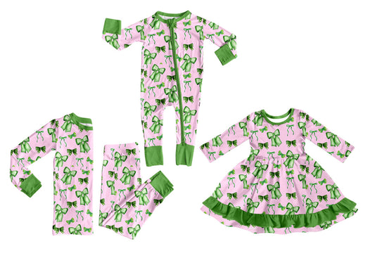 25.9.30 custom each style moq 8 eta 6-8week Sibling Sisters bow baby girl long sleeve pants sets and dress and rompers match family design