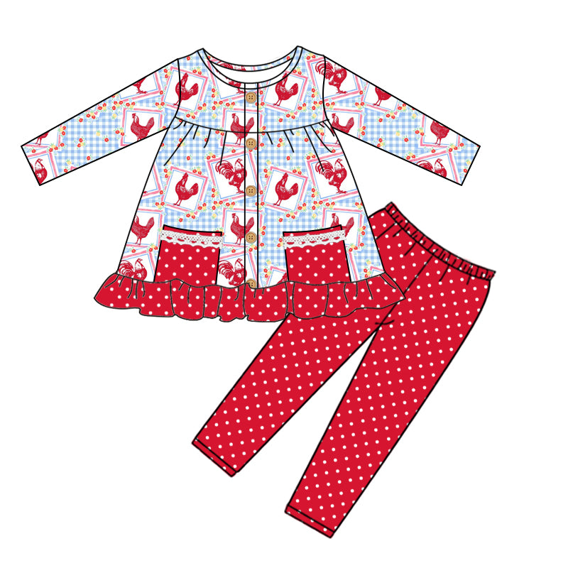 6.8 custom each style moq 5eta 4-6week Sibling Sister hen red baby girls sets and dress and baby romper match family design