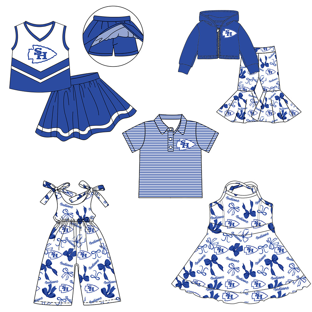 Custom moq 5 mix size milk silk summer teams baby girls clothes bow blue hooded long sleeve pants sets and skirts sets and dress and jumpsuit and top-25.7.31