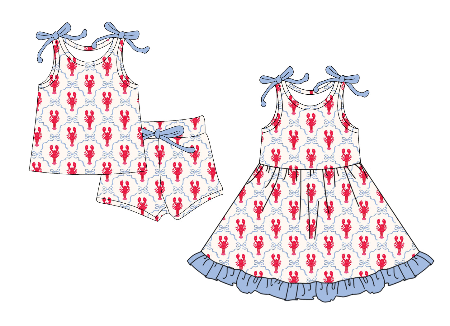 25.12.5 custom each style moq 5 eta 6-8week Sibling Sister lobster bow baby short sleeve shorts sets and dress match design