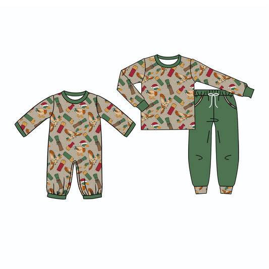(Preorder new) No moq Baby Boys Hat Ducks Calls Long Sleeve Top Pants Set Long Sleeve Romper