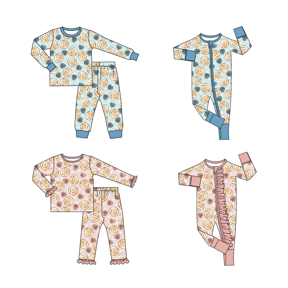 (Preorder new) No moq Baby Boys And Girls Heart Print Long Sleeve Pajama Set Zipper Romper