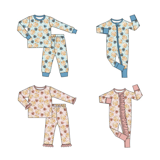 (Preorder new) No moq Baby Boys And Girls Heart Print Long Sleeve Pajama Set Zipper Romper