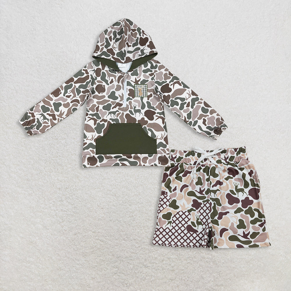 RTS NO MOQ Sibling Baby boys clothes camouflage long-sleeved shorts suit & and tops and shorts