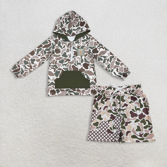 RTS NO MOQ Sibling Baby boys clothes camouflage long-sleeved shorts suit & and tops and shorts