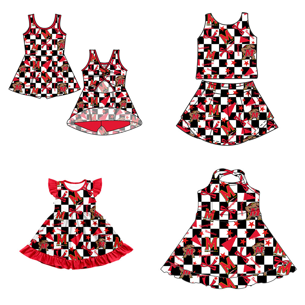Custom moq 5 mix size milk silk summer teams baby girls clothes team bow red sleeveless skirts sets and dress 1 and dress 2 and dress 3-25.6.30