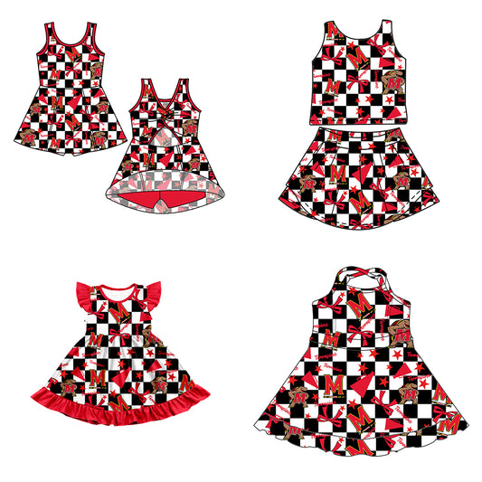 Custom moq 5 mix size milk silk summer teams baby girls clothes team bow red sleeveless skirts sets and dress 1 and dress 2 and dress 3-25.6.30