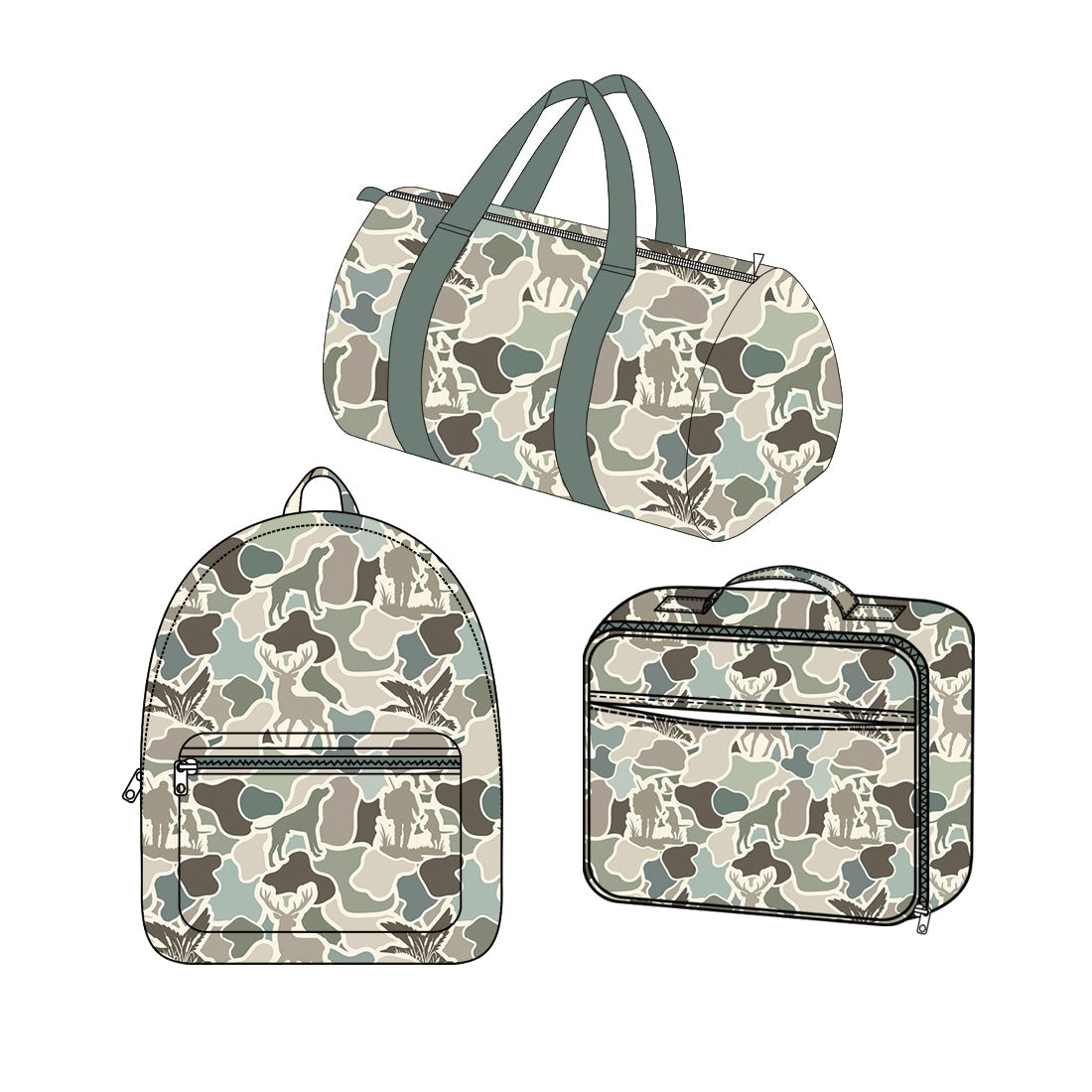 (Preorder new) No moq Baby Kids Deer Dogs Ducks Camo Print Backpack Duffle Bag Insulated Lunch Box