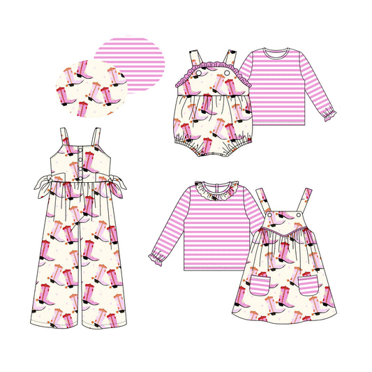25.5.26 custom each style moq 5eta 4-6week Sibling Sisters boots baby girls short sleeve dress and short sleeve rompers and top 1 and top 2 and jumpsuit match family design