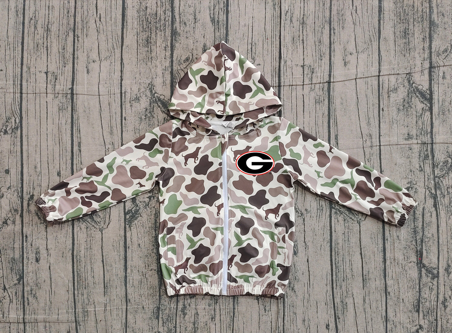 Custom moq 5 mix size milk silk baby boys clothes team summer camouflage zipper hooded long sleeve top-25.11.22