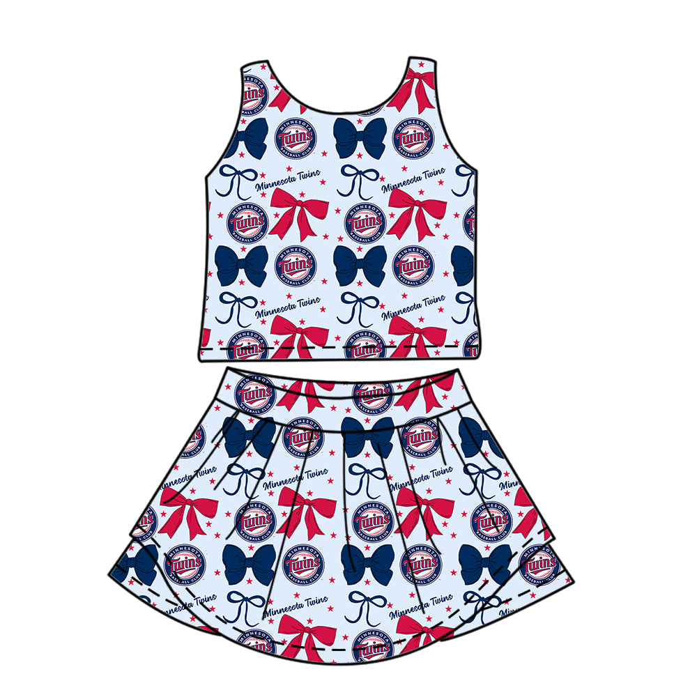 Custom moq 5 mix size milk silk summer teams baby girls clothes team bow blue sleeveless skirts sets and dress 1 and dress 2 and top-25.6.20