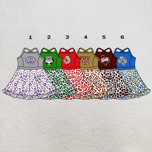 custom moq 5 mix size XY062705 Baby Girls Leopard Print Strap Knee Length Skort Yoga Active Dress