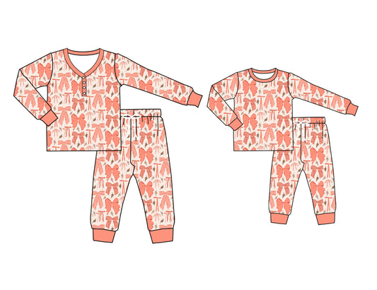 25.5.16 custom each style moq 5eta 4-6week Sibling Sister bow long sleeve pants sets and adult sets match design