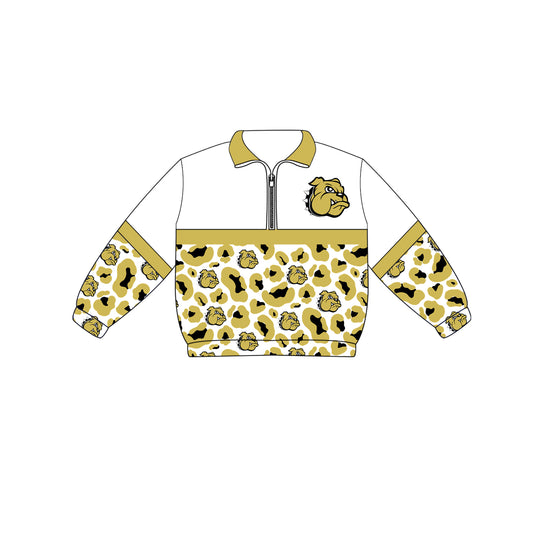 Custom moq 5 mix size milk silk summer teams Adult And Kids Yellow Leopard Print Long Sleeve Zip Pullovers Tops
