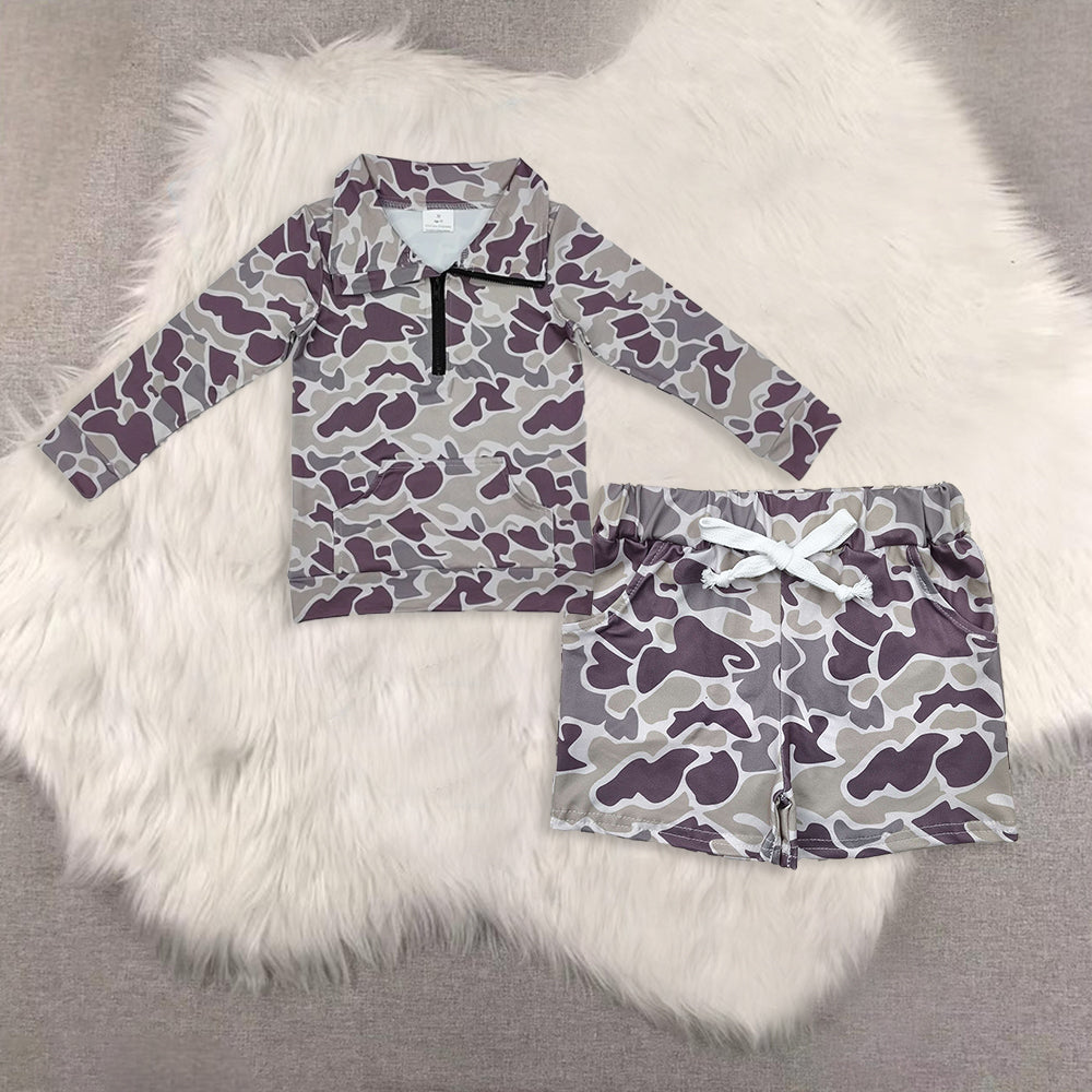 RTS NO MOQ Sibling baby boy clothes camouflage hooded long sleeved sets