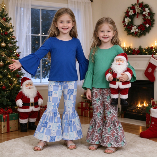 RTS NO MOQ Sibling baby girl boy clothes Christmas long-sleeved pants suits