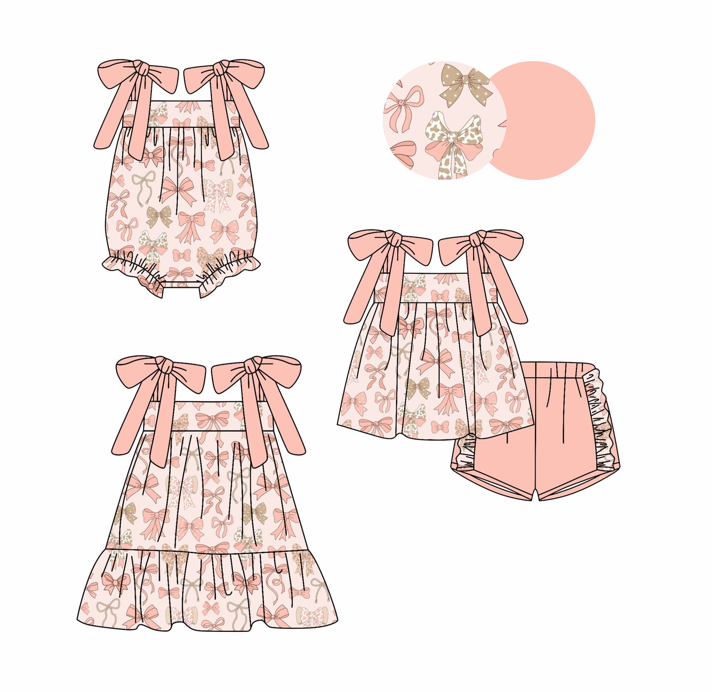 3.3 custom each style moq 5eta 4-6week Sibling Sister bow baby girl short sleeve shorts sets and dress and rompers match family design