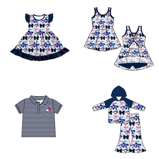 Custom moq 5 mix size milk silk summer teams baby girls clothes team bow blue long sleeve hooded pants sets and dress 1 and dress 2 and top-25.6.17