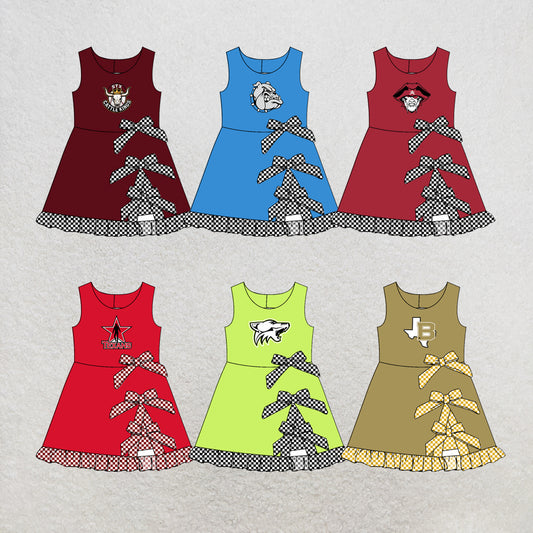 custom moq 5 mix size MSD070805 Baby Girls Summer Checked Bows Yoga Short Scallop Knee Length Active Dress