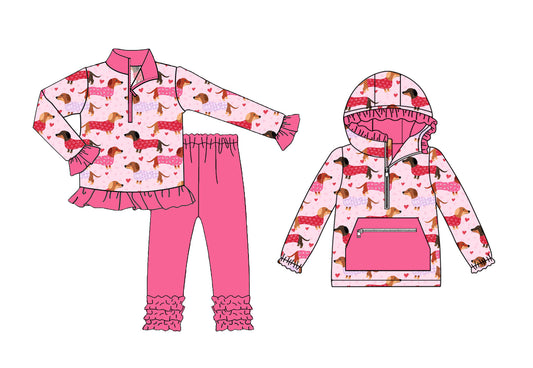 25.9.3 custom each style moq 5eta 4-6week Sibling Sisters puppy love baby girl long sleeve pants sets and top match family design