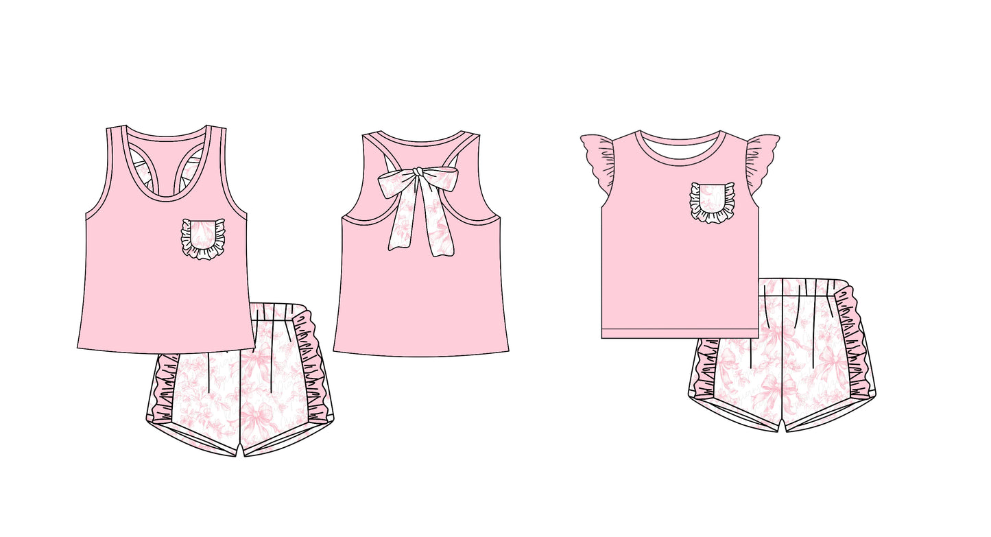 12.14 custom each style moq 5eta 4-6week Sibling Sister bow pink baby girl short sleeve shorts fish sets 1 and easter sets 2 match design