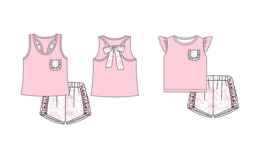 12.14 custom each style moq 5eta 4-6week Sibling Sister bow pink baby girl short sleeve shorts fish sets 1 and easter sets 2 match design