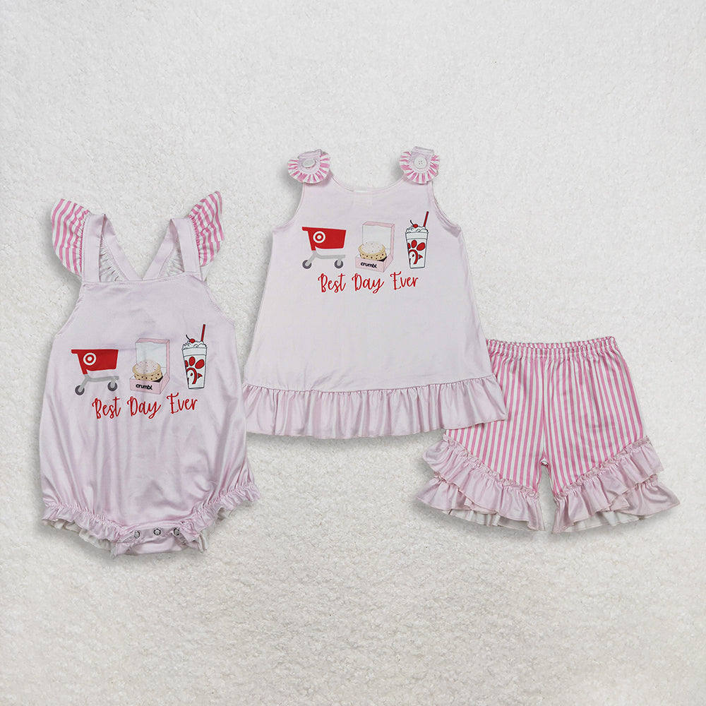 RTS NO MOQ Sibling Cute Clothes Baby Girl Pink Sleeveless Top And Shorts Outfit Rompers Summer Set