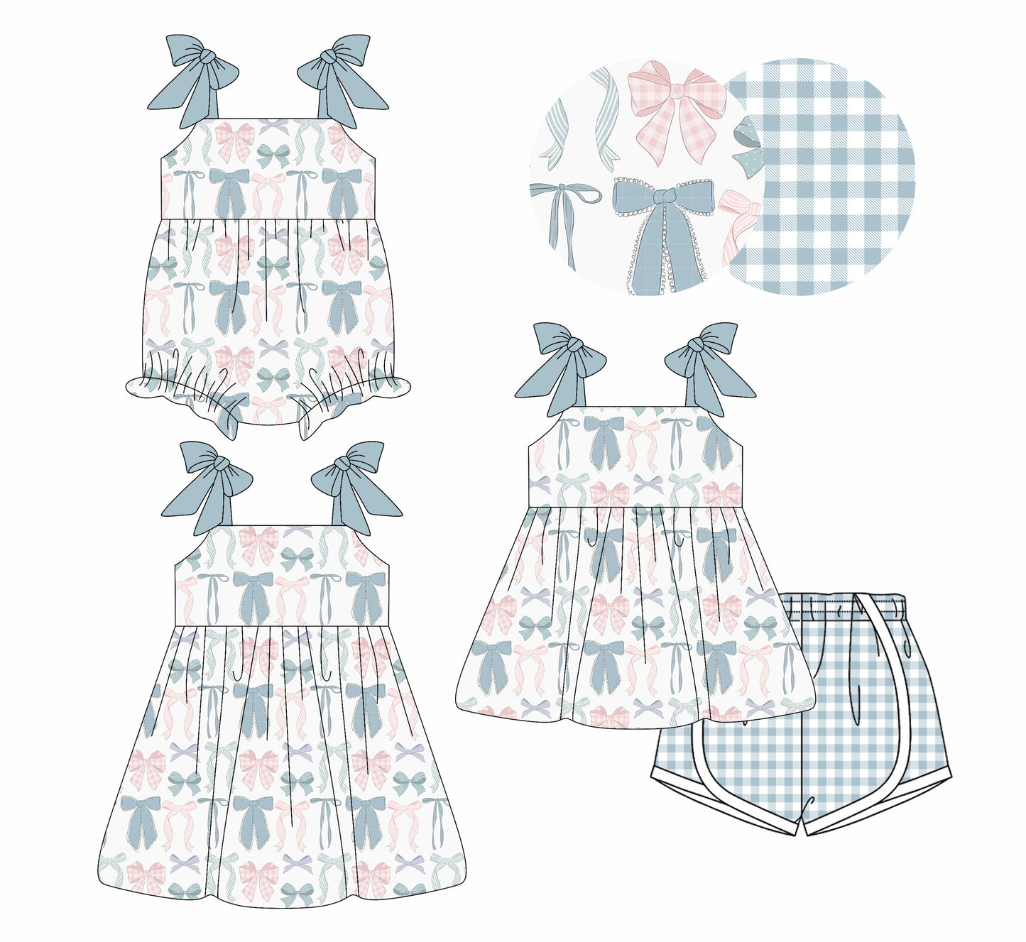 4.4 custom each style moq 5eta 4-6week Sibling Sisters bow baby girl short sleeve shorts sets and dress and rompers match family design