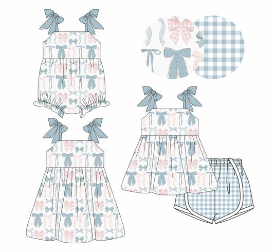 4.4 custom each style moq 5eta 4-6week Sibling Sisters bow baby girl short sleeve shorts sets and dress and rompers match family design