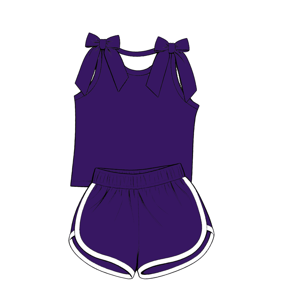custom moq 5 mix size Baby Girls Purple Bow Sleeveless Top Shorts Summer Outfit Sets