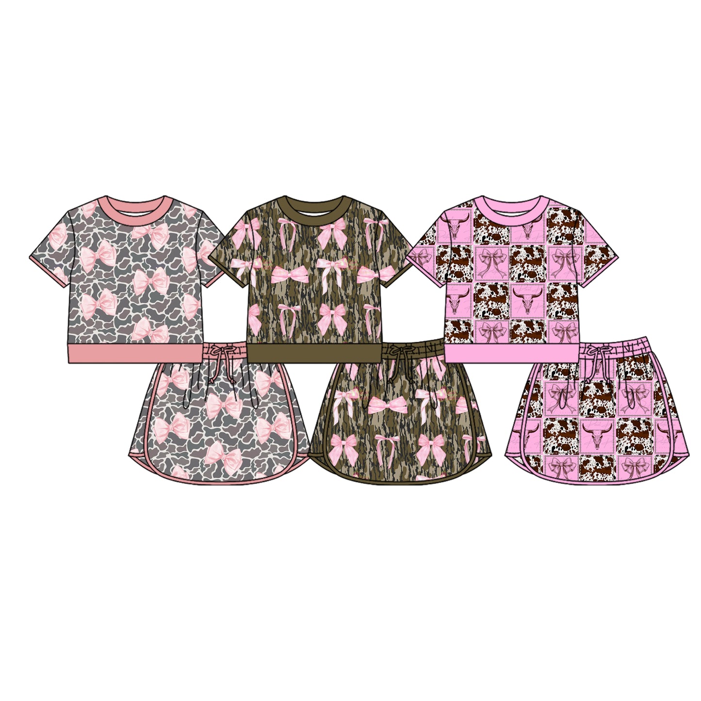 26.1.20 custom each style moq 5 eta 6-8week Sibling Sisters bow baby girl clothes short sleeve shorts sets 3 match family design