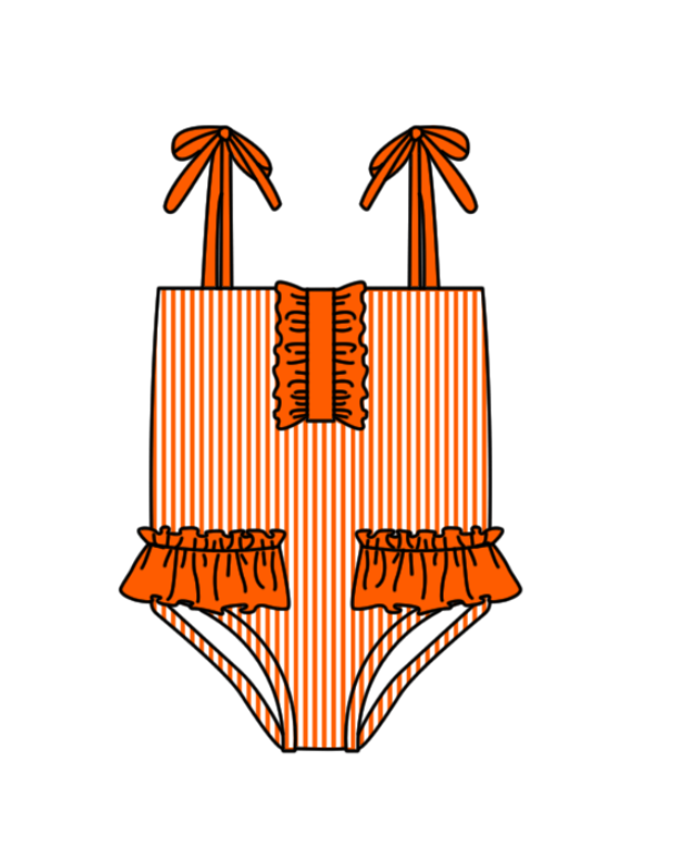 Custom moq 5 mix size milk silk summer teams baby girl boys clothes Orange Two-Piece Swimsuit Set One Piece Swimsuits boy swim trunks