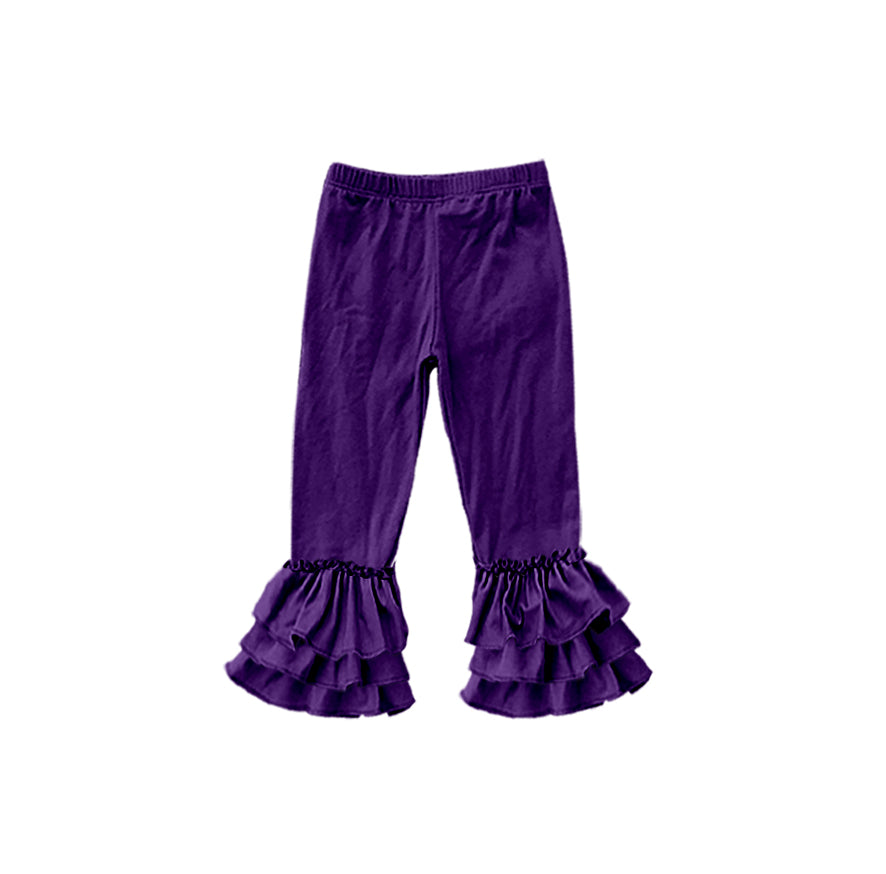 custom moq 5 girls icing cotton pants Dark Purple three-tiered ruffled trousers